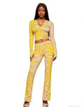 European and american animal print digital print hooded color block stretch outerwear top and pants set - influencer style