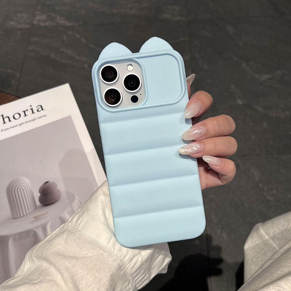 3d cat ear striped case for apple 17 pro max iphone 16 - large hole side cat paw soft case