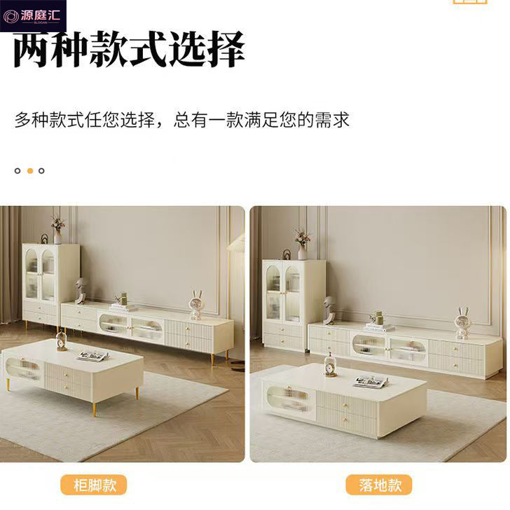 Solid wood coffee table tv cabinet french cream style for home living room floor-standing coffee table tv cabinet modern normcore style side cabinet