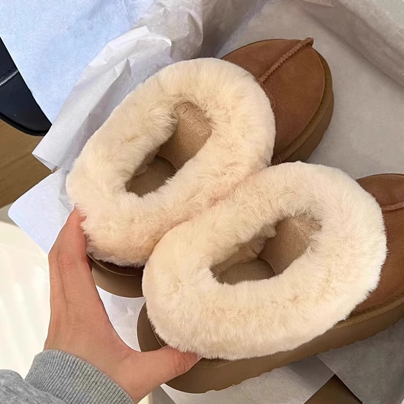 Thick sole snow boots for women 2026winternew arrivalfleece-linedthickenednortheastern large cotton shoes slip-on bread fur shoes