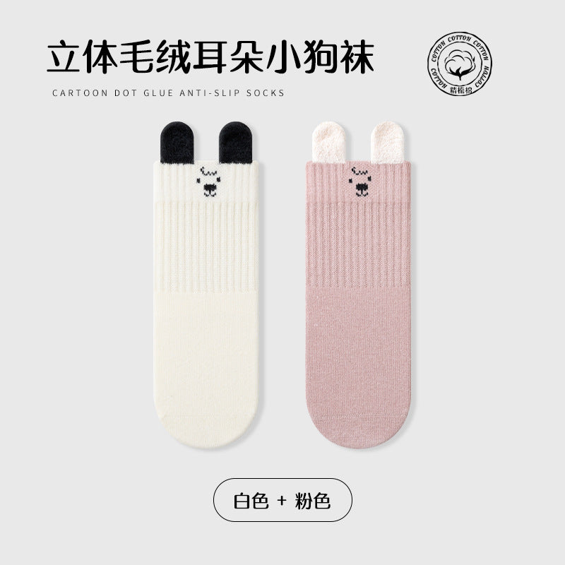Babylon children's socks solid color ear lifting combed cotton cartoon knee socks autumn boneless cute newborn infant socks