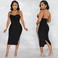X5657 cross-border new arrival: solid color sexy camisole cutout zipper maxi dress with slit - perfect for  and