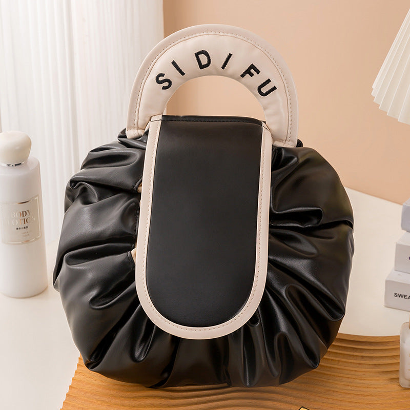 Printed Lazy Cosmetic Bag Twill Drawstring Storage Bag Large Capacity Portable Bundle Mouth Bag Travel Christmas Wash Bag