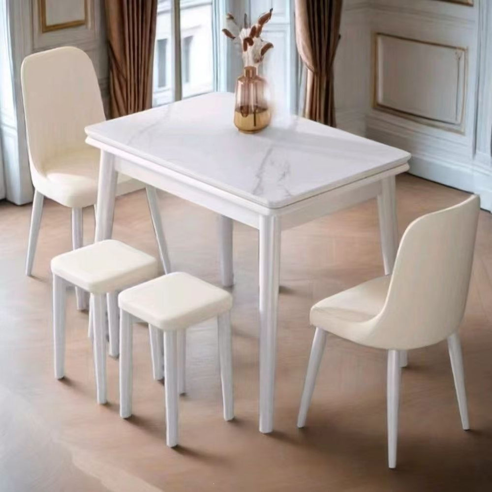 Foldable rock slab dining table - space-saving extendable solid wood dining set for small apartments - italian minimalist style