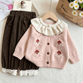 Kids' cardigan  new style: spring/autumn girls' embroidered peter pan collar sweater