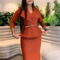 D542export african fashion big lapel waist ol elegant elegance hip cover pencil skirt cross-border dress
