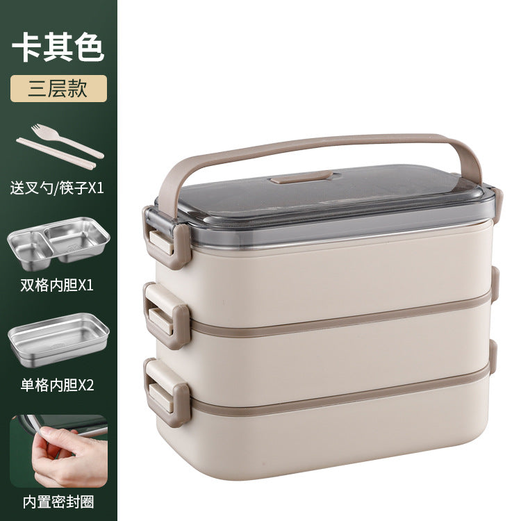 304 stainless steel double-layer lunch box Office workers can microwave oven heating and insulation Japanese-style divided lunch box multi-layer lunch box