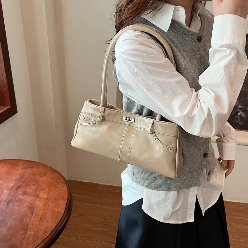 Retro versatile handbag shoulder messenger bag glossy trend simple high-end niche platinum bag