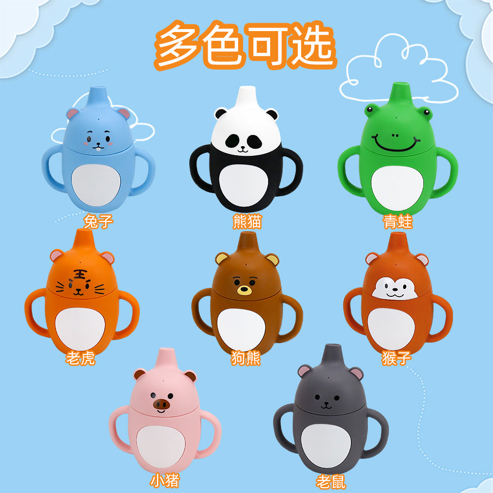 Cross-border explosion Animal shape Children's cup Silicone belly cup with handle Food grade Silicone learning drink cup