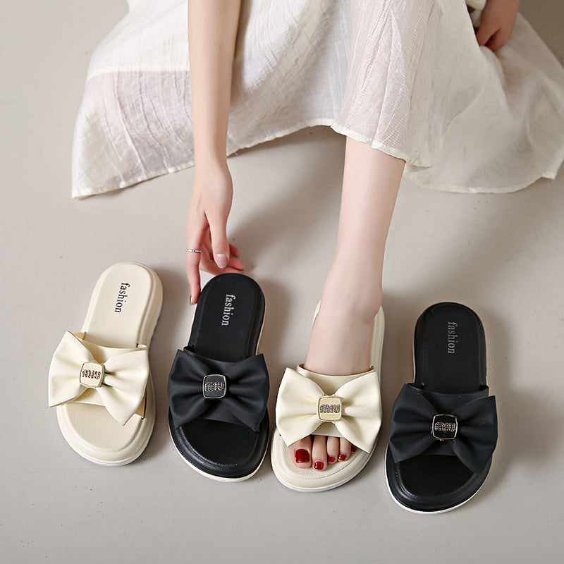 Trendy bowknot slides for women - new outdoor style, super popular, one-strap, non-slip, chunky sole, high-end sandals