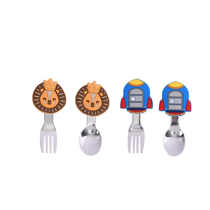 Customized drop-resistant eating short-handled fork and spoon silicone 316 stainless steel simple and cute children's complementary food spoon tableware set
