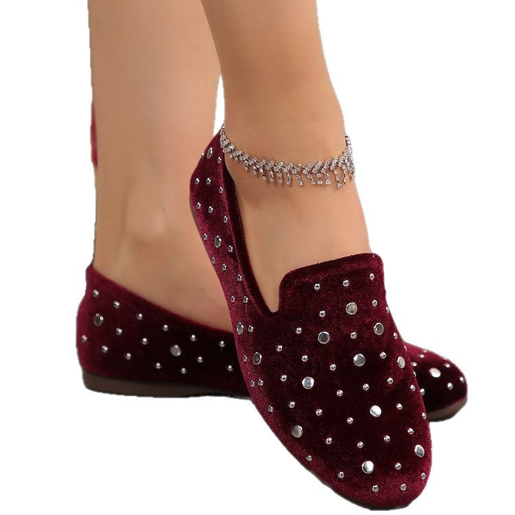 plus sizeexport slip-on women's shoes trendy british bean shoes rhinestone casual suede flatsflats