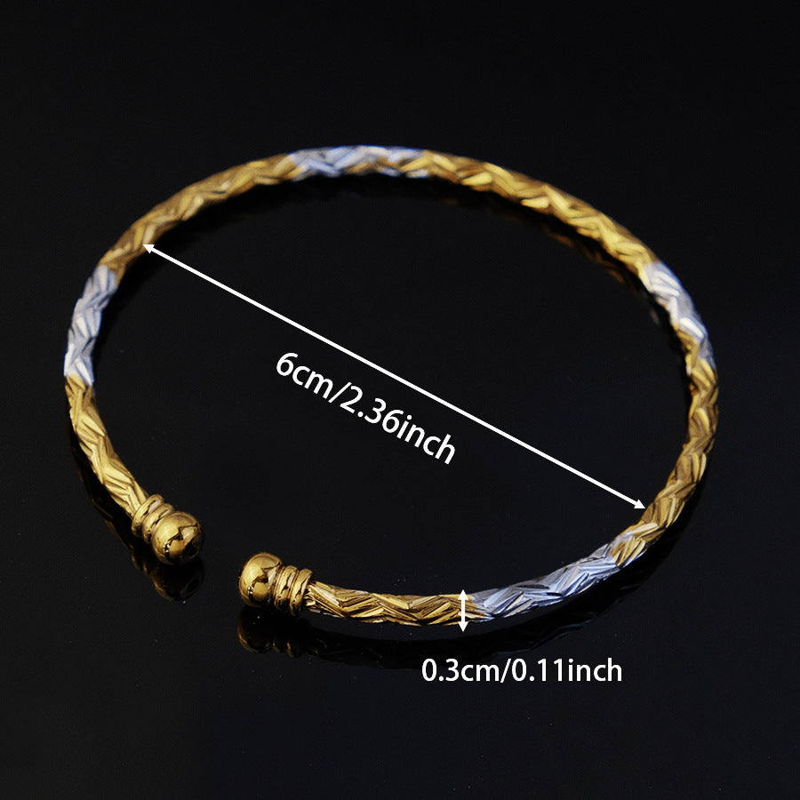 Wholesale cross-border middle eastern gold-plated cuff bangle, one-size-fits-all two-tone bracelet, bridal party gift