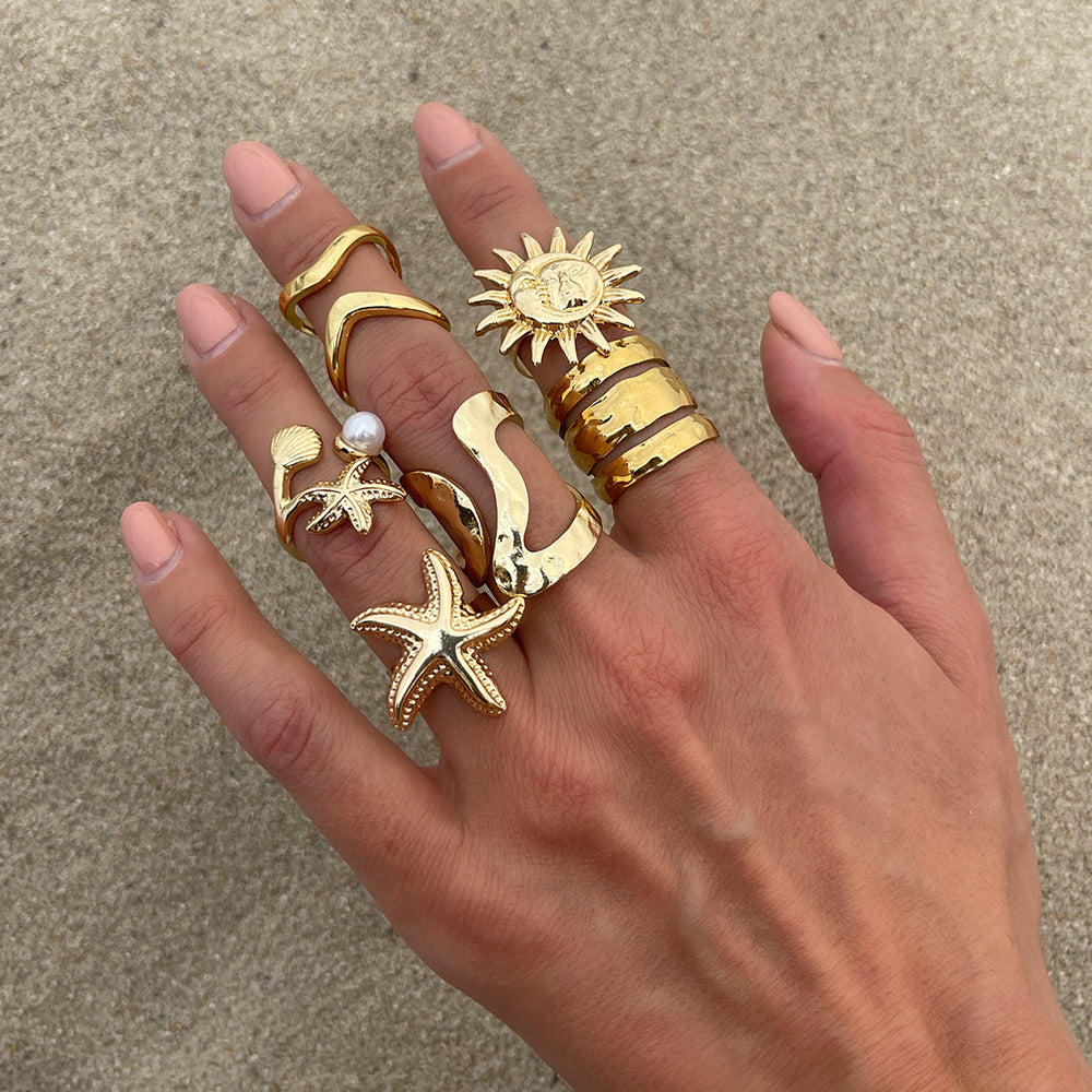 Wholesale alloy ring sets - european & american style, new ocean-inspired accessories, unique & trendy sun & starfish finger rings for women