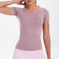 fashion seamless knittingpure color breathable tight short sleeve t-shirt sports running fitness yoga clothes tops women