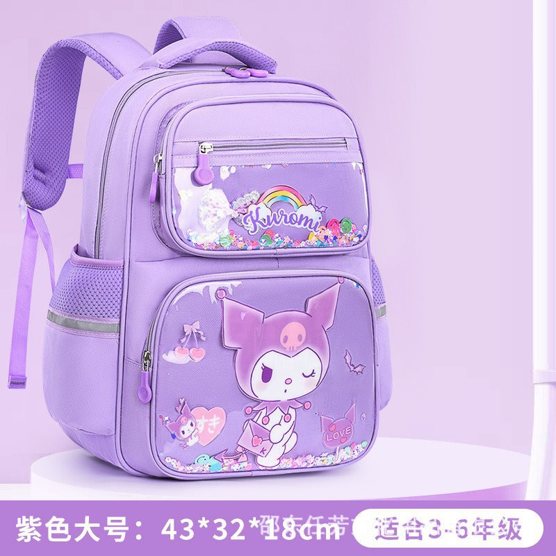 cartoon school backpack for elementary school students, grades 1-6 - quicksand cute girl kuromi fun backpack