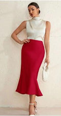 spring new european and american style satin bodycon midi skirt - solid color satin fitted mermaid skirt