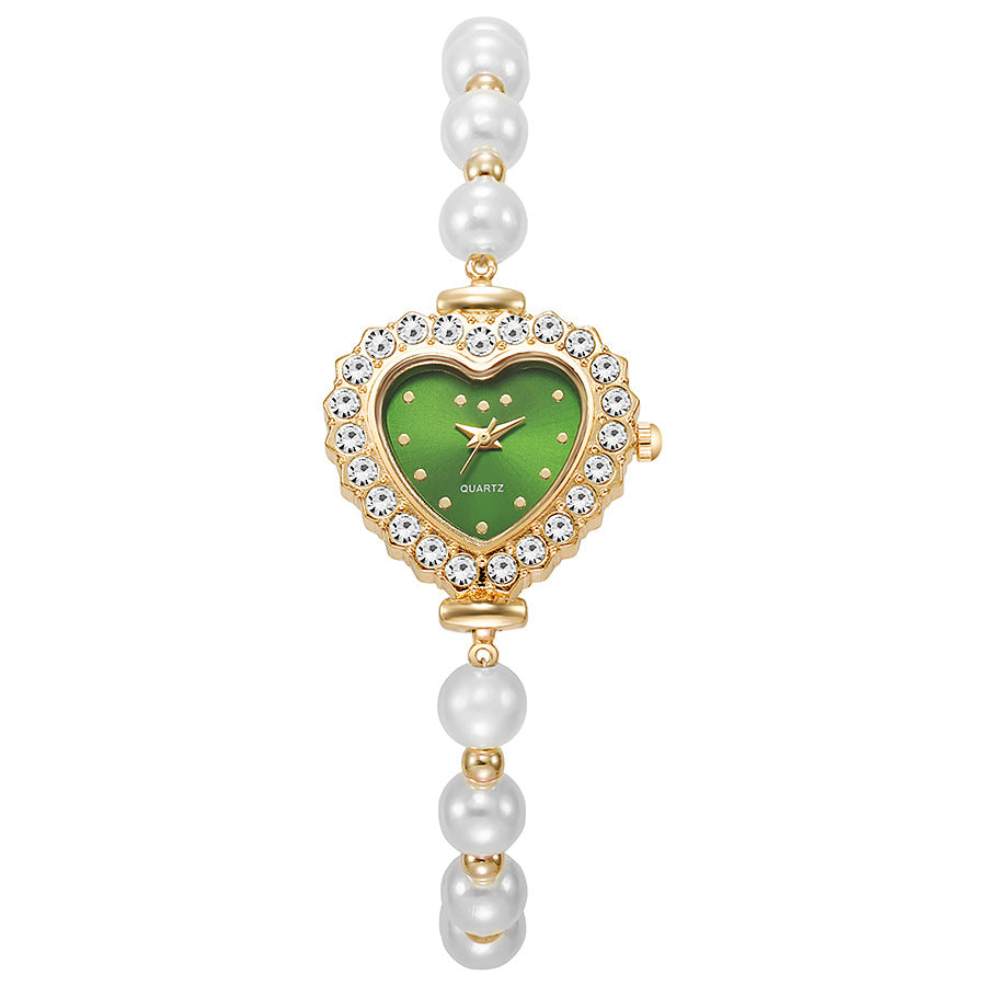 New arrivalfashionelegant small rhinestone women's watch heart diamond-encrusted preppy style small dial pearl bracelet watch