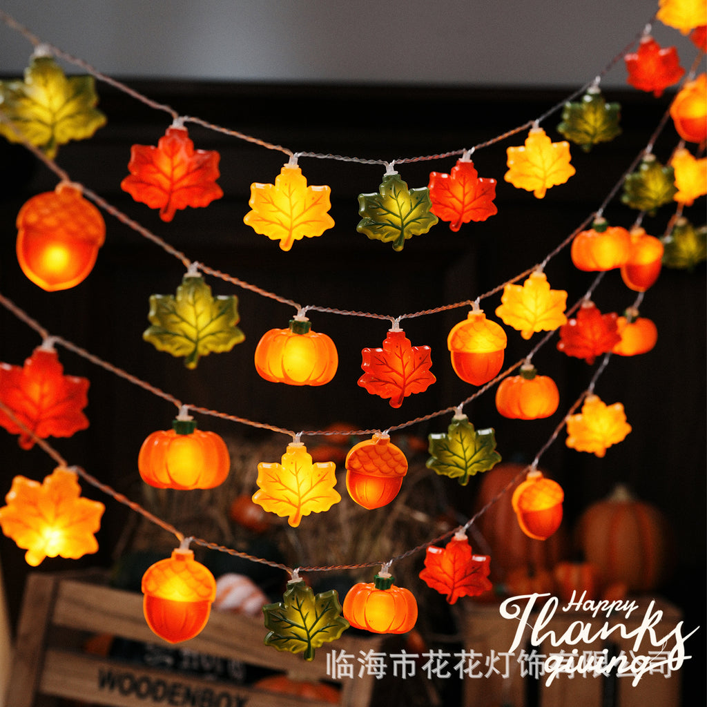 LED pumpkin maple leaf light string Thanksgiving small lanterns decorative lights pendant atmosphere light holiday lighting arrangement pendant