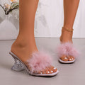 plus sizefashion high-heeled slippers transparent 2026 french furry open toe square toe wine glass heel slippers wholesale