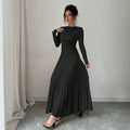 Amazon cross-border e-commerce new long-sleeved knitted maxi dress with ruched detail - elegant style