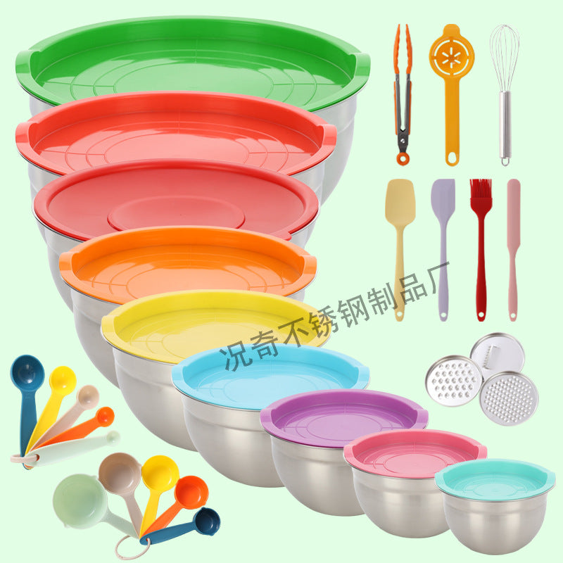 thickened stainless steel salad basin non-slip silicone bottom mixing egg bowl salad cooking basin baking egg bowl