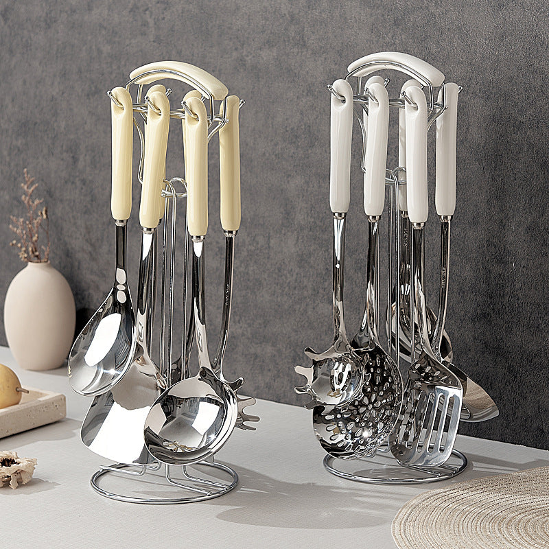 304 stainless steel ceramic handle spatula suit kitchen cooking all-in-one combination stainless steel spoon colander wholesale