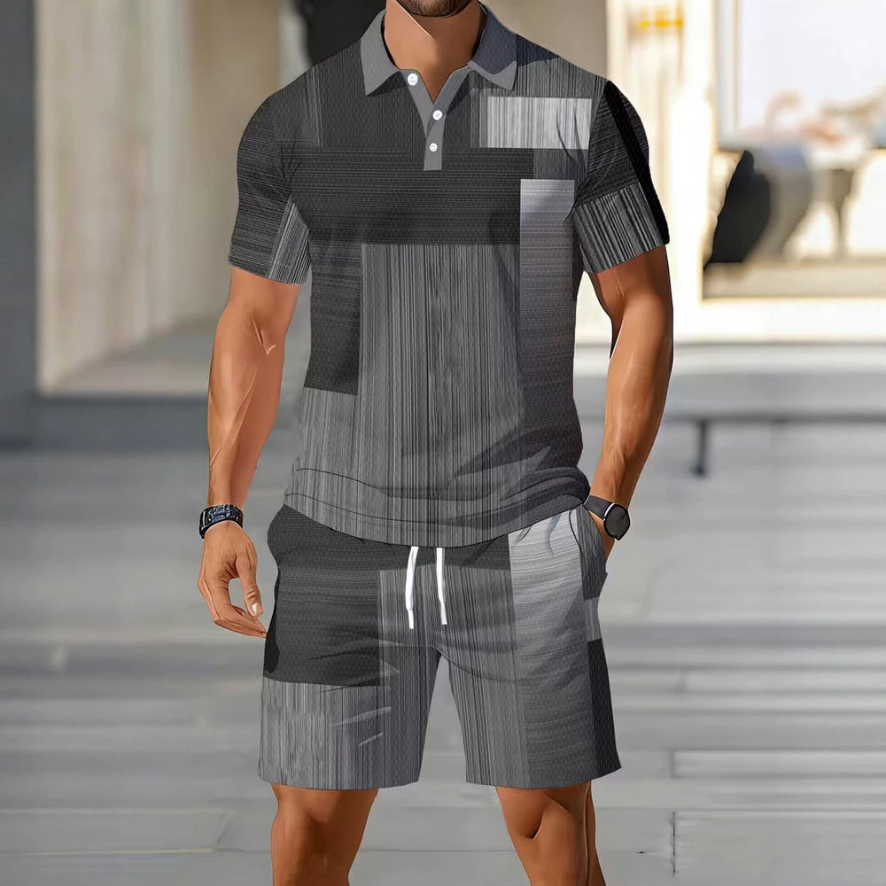 hot-selling men's polo shirt set, new summer two-piece casual short-sleeve and shorts set, dropshipping available