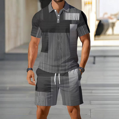 hot-selling men's polo shirt set, new summer two-piece casual short-sleeve and shorts set, dropshipping available