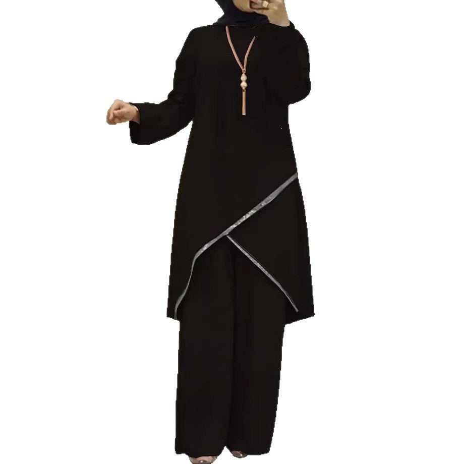 cross-border new arrival: women's two-piece loungewear set - relaxed fit with linear print design