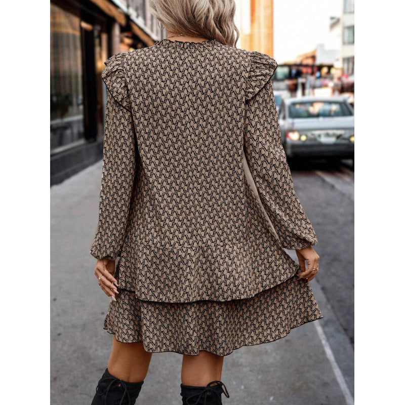 Real shot in stockexport cross-border 1688 full body printing tie multi-layer hem fashiondress