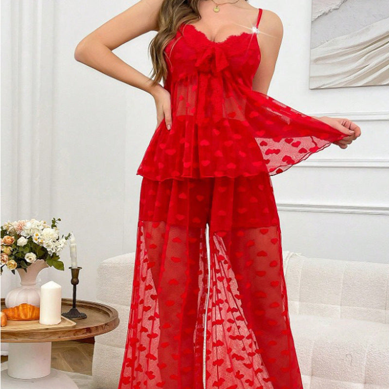 New arrivalexportfashionsexyintimates sexy mesh see-through suspender heart pajamas home clothes suit