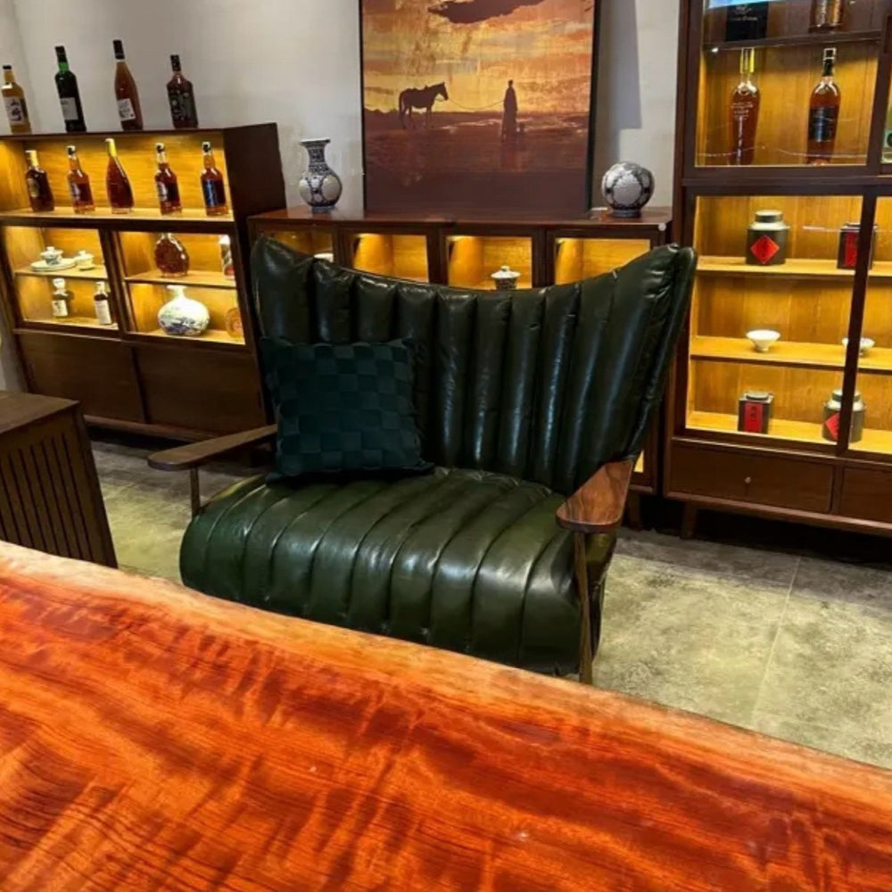 Used tea room owner chair oil wax leather single sofa living room casual chair designer retroaccessible luxury godfather chair