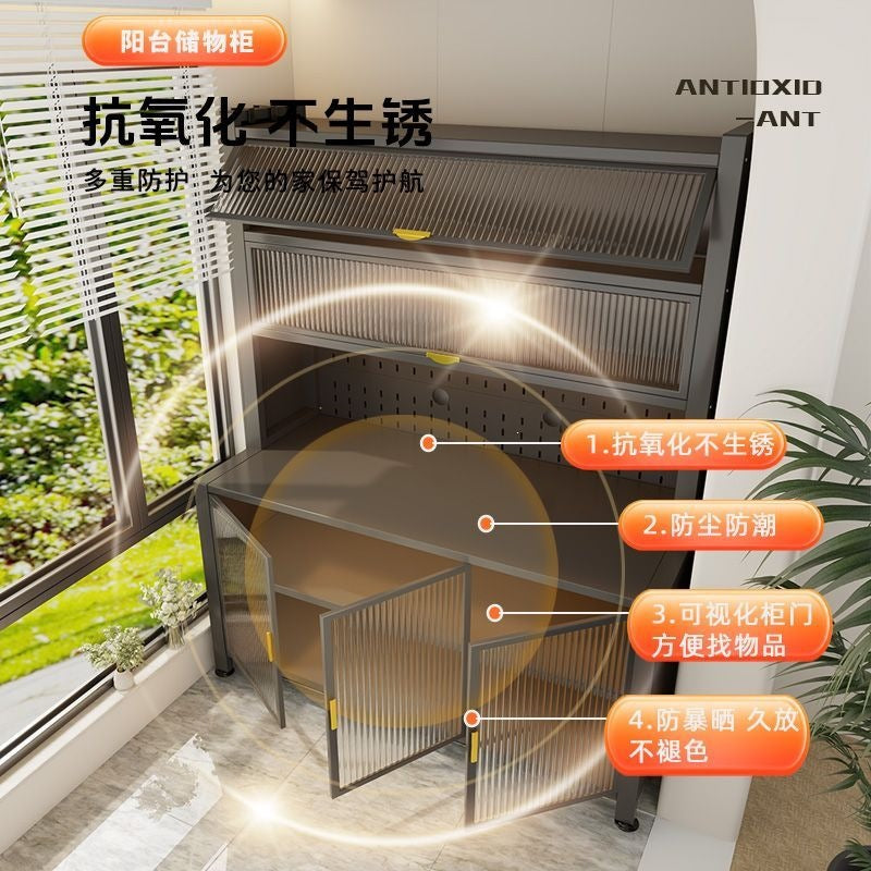 Steel kitchen storage rack cabinet storage cabinet for home floor-standing storage cabinet dustproof sun protection balcony cabinet bookcase shoe cabinet