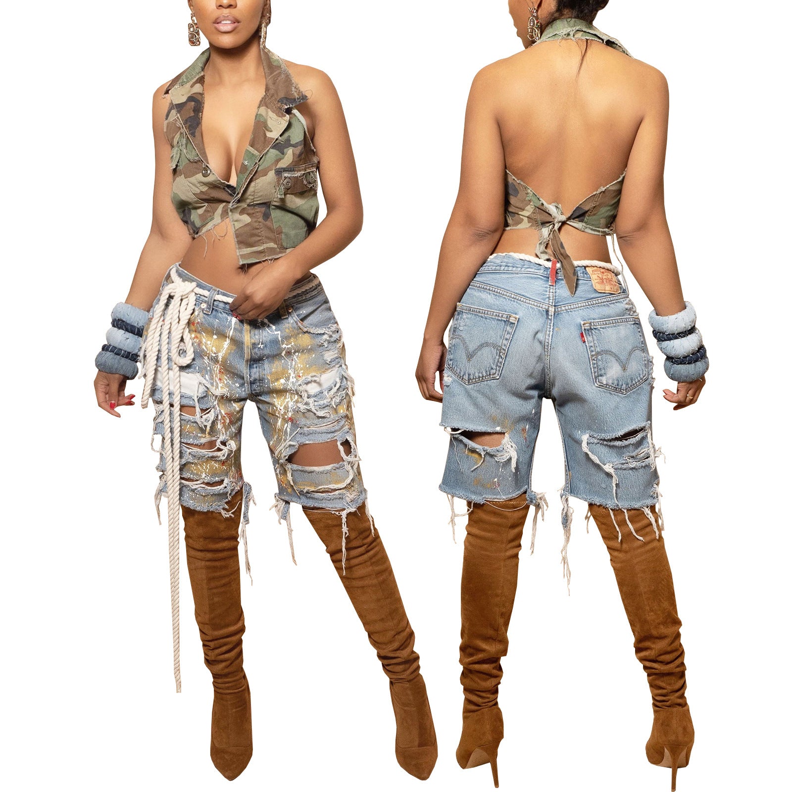 HR23035 European and American fashion women's clothing,  supply, colorful hand-painted pulp-throwing ripped jeans