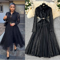 French retroelegancedress women's winter classy crochet lacepatchwork mesh asymmetrical over-the-knee long skirt