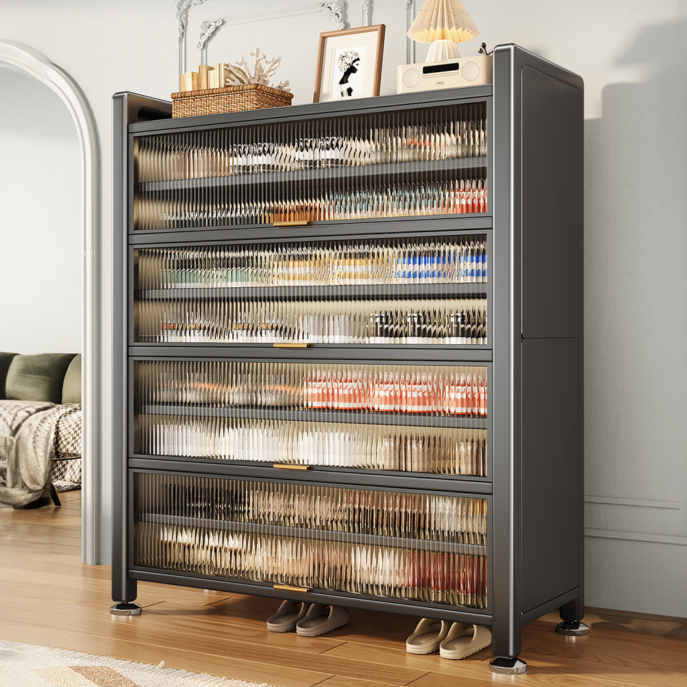 Steel shoe cabinet for home, entryway storage, integrated wall-mounted indoor hallway cabinet with door, dustproof multi-layer shoe rack