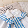 fashion summer new girlssuitpreppy style striped shawl off-white shirt shorts two-piece set