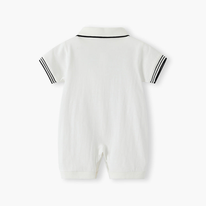 Newborn baby summer clothes: newborn boy romper, lightweight color block short sleeve casual preppy style onesie