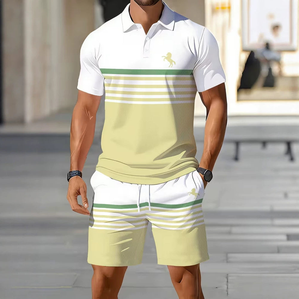 hot-selling men's polo shirt set, new summer two-piece casual short-sleeve and shorts set, dropshipping available