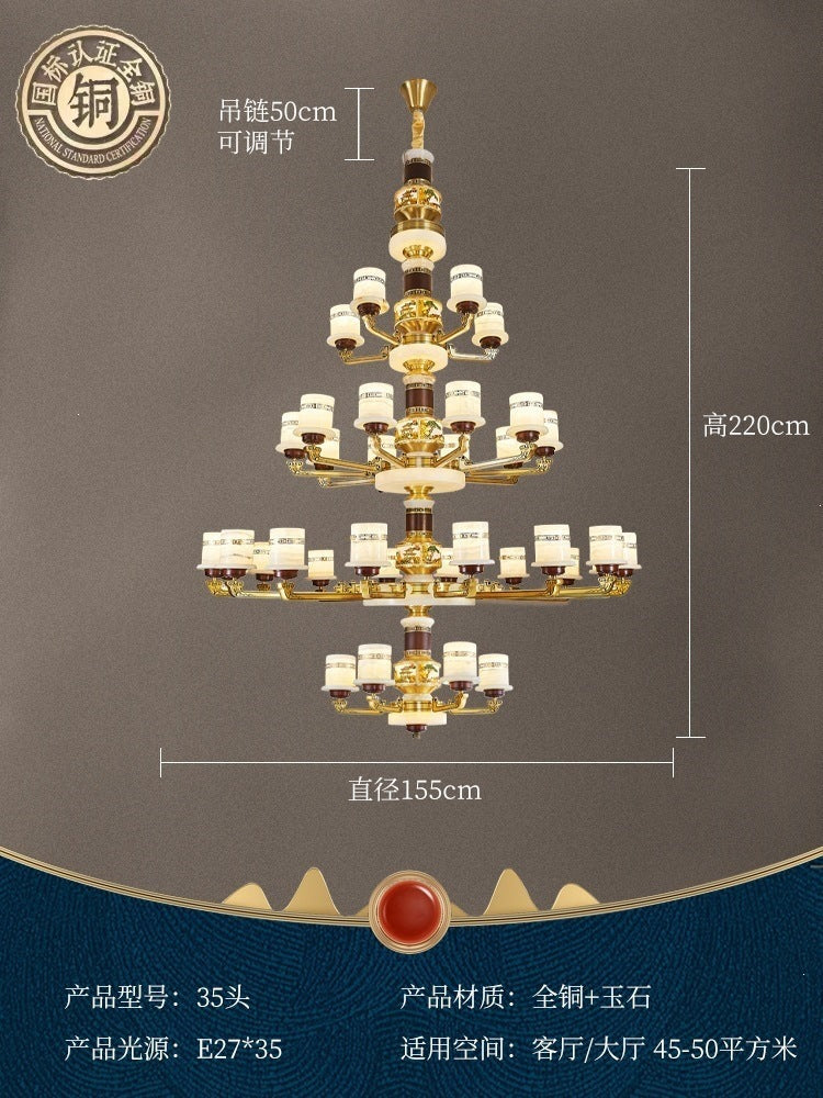 For home house classy chandelier natural jade duplex new lamp zhongshan full copper ancient town new chinoiserie marble