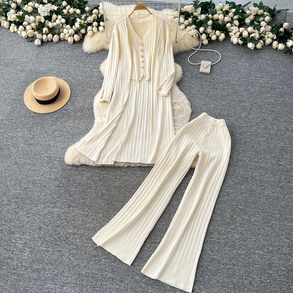 Xiaoxiangfeng wear women's autumeasiest for match sleeveless v neckvest vest loosepantsknittingcardiganhigh waistpants