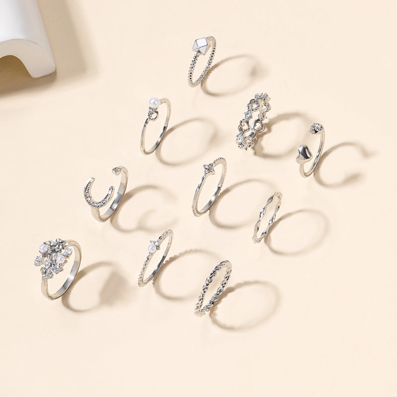 Wholesale full diamond rings: european and american cross-border jewelry, trendy ins style star rings, women's niche light luxury ring sets and accessories