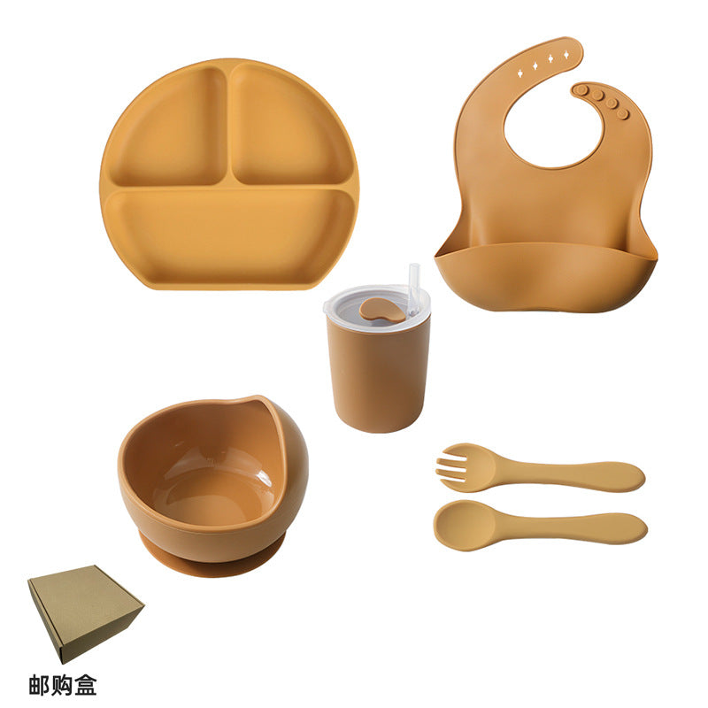 hot-selling baby dinner plate set, baby food supplement silicone dinner plate and bowl, food-grade children's feeding tableware wholesale