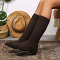 Exportplus sizefashion slim boots women's mid heel short boots knittingspring & fallsingle boots pointed thick heel women's flats