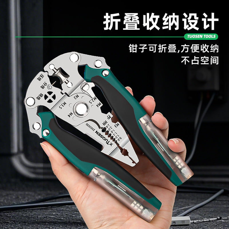 Tuosen Multifunctional Electrician Wiring Tools Cable Wire Divider Winding Crimp Clamp Folding Measuring Electric Stripping Clamp