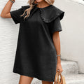 Fashion cross-border foreign trade  new arrival fungus edge large lapel short sleeve side flap pocket pants washed denim dress