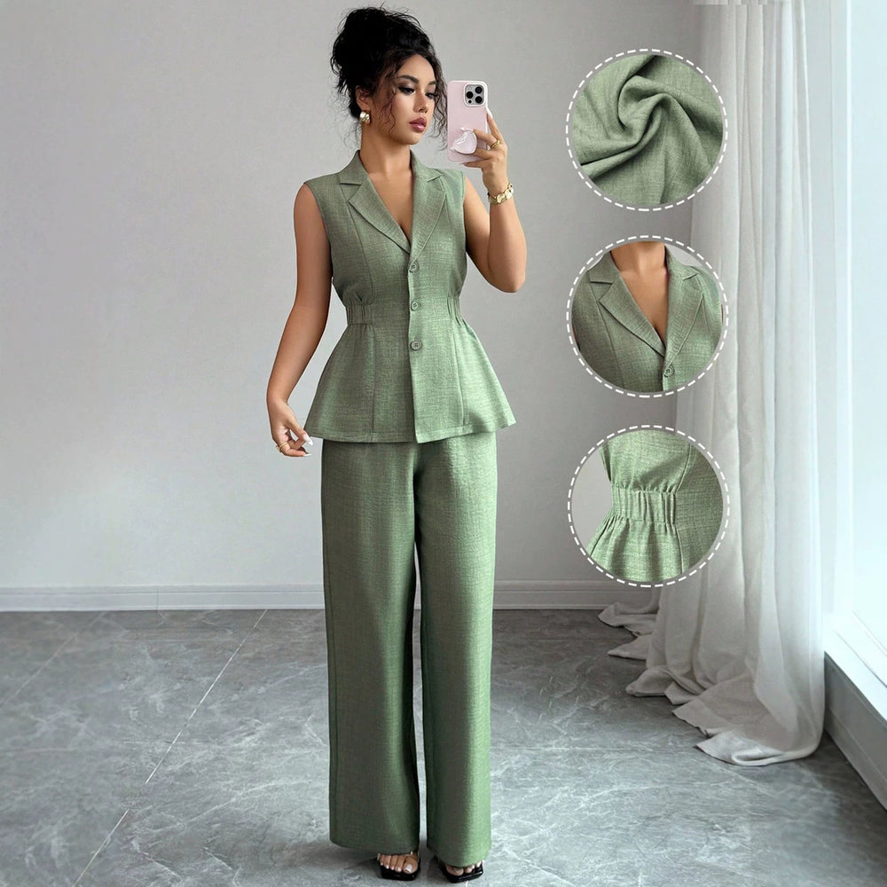 fashionsummernew arrival waist vest wide-leg pants suit suit collar casualwork clothingtwo-piece set