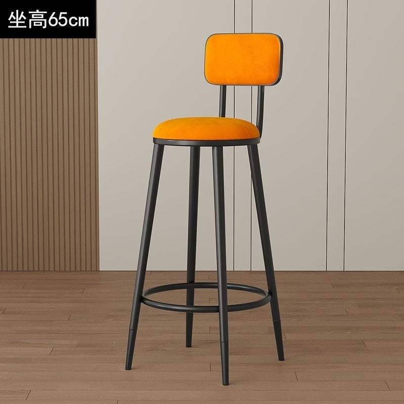 Minimalist modern high bar stool - nordic style gold-tone luxury iron backrest chair for bar, ktv, and counter seating