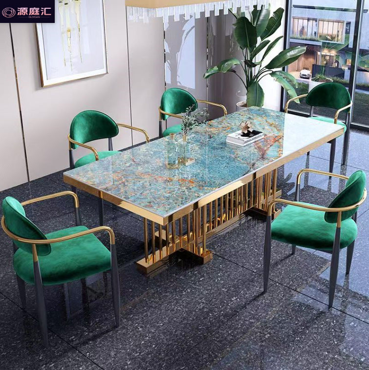 Luxury sintered stone dining table and chairs - high-end restaurant style, perfect for home, creative small apartment design, amazon green dining table